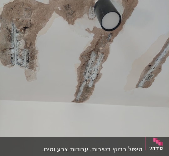 תקרה עם טיח מתקלף ותעלות חשופות